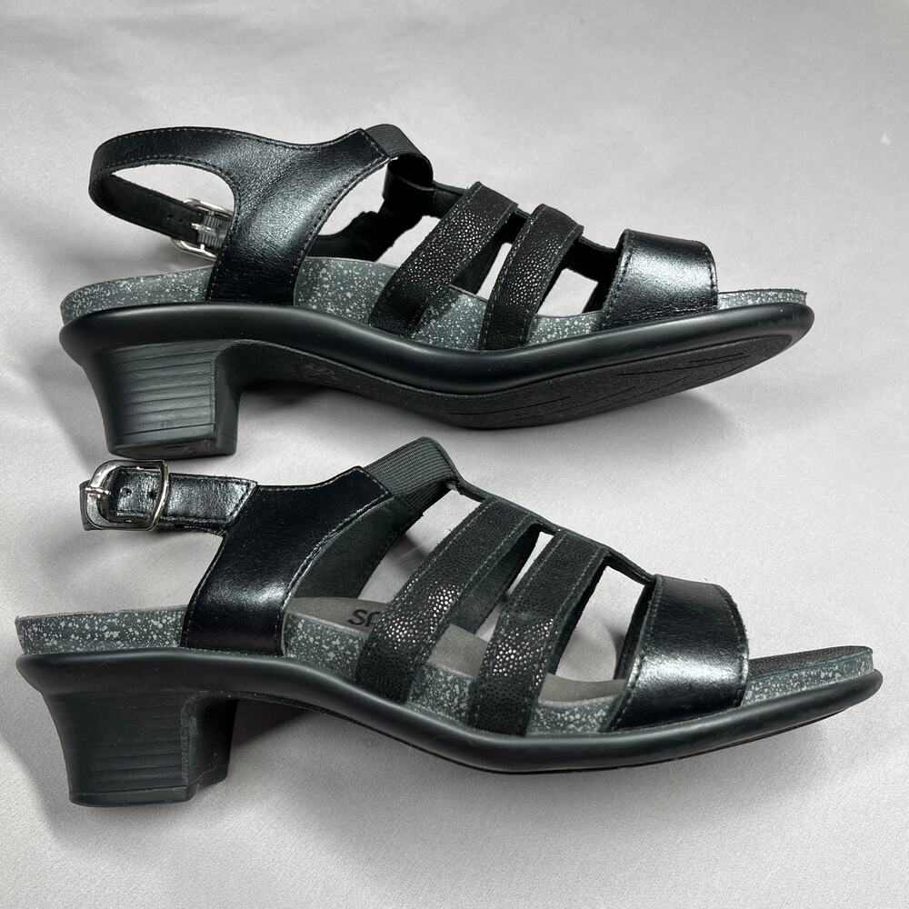 SAS Sandals Black Womens Size 10M Allegro Heel Strap Shoes Leather Comfort - Picture 15 of 16